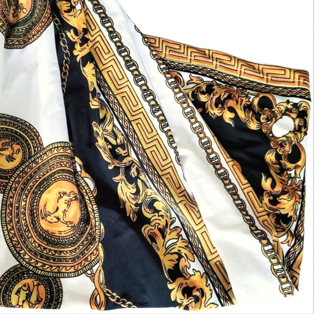 Italian Baroque Medallion Greek Key Mini Strapless Sundress Sz. L - Picture 5 of 7